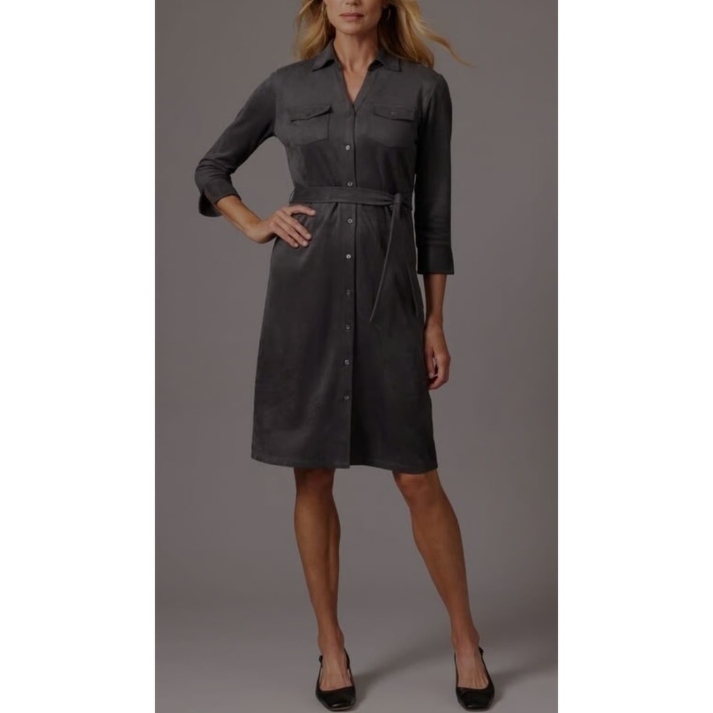 J. McLaughlin faux suede belted shirt dress BLACK size Large A011454